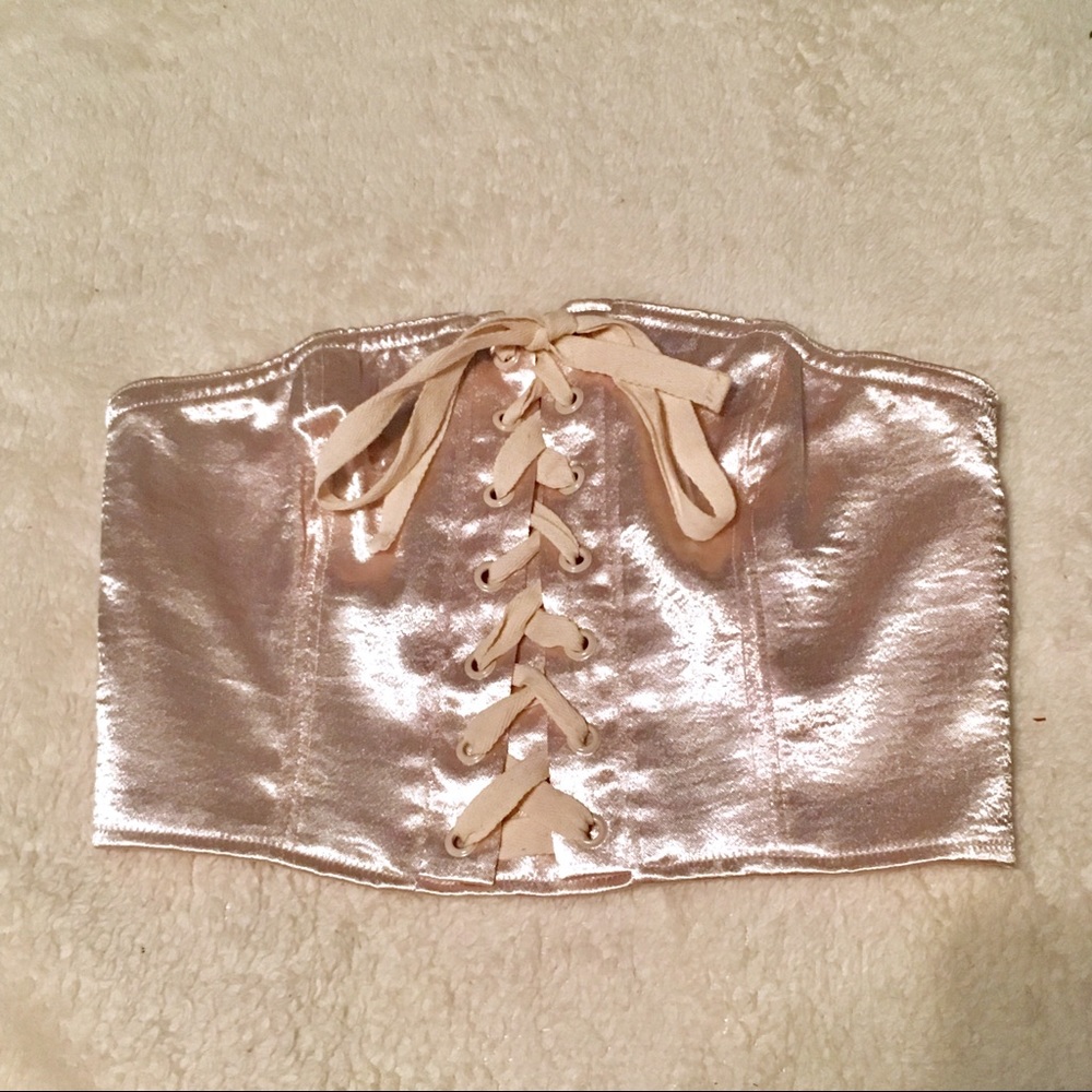 Pink Satin Lace Up Crop Top